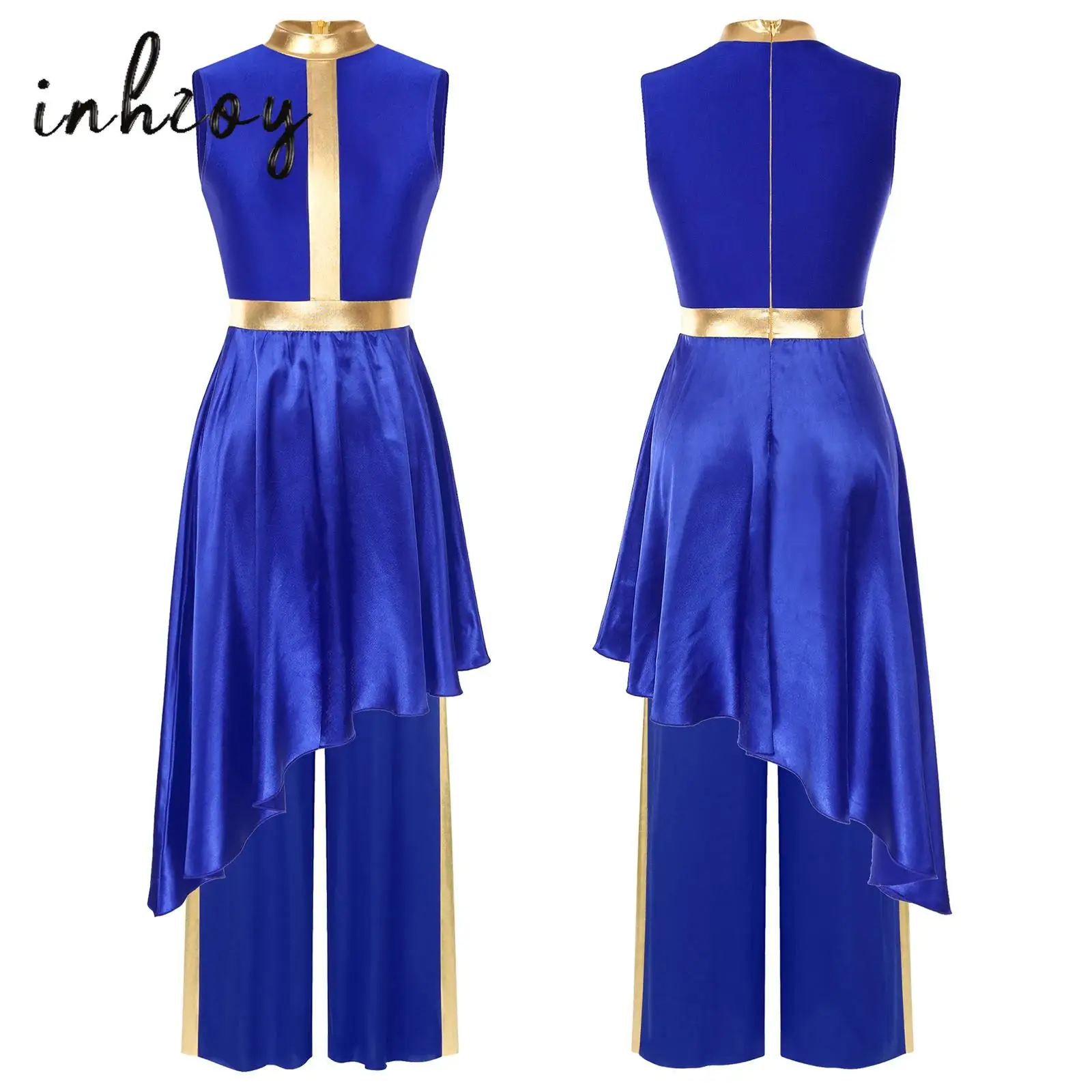Women's Liturgical Dance Outfit Sleeveless Flowy Asymmetrical Hem Dress Invisible Dancewear with Metallic Patchwork Loose Pants
Women's Liturgical Dance Outfit Sleeveless Flowy Asymmetrical Hem Dress Invisible Dancewear with Metallic Patchwork Loose Pants