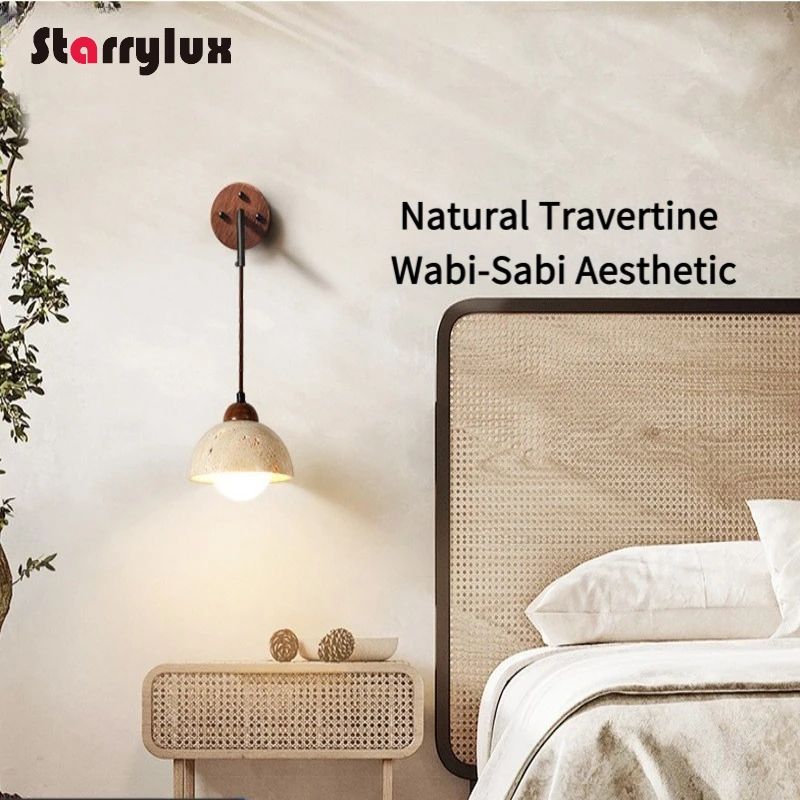 Japanese Wabi-Sabi Travertine Wall Light, 3-Color LED Bedside Lamp, Handcrafted Natural Stone, Vintage Cream Style with Switch3
Japanese Wabi-Sabi Travertine Wall Light, 3-Color LED Bedside Lamp, Handcrafted Natural Stone, Vintage Cream Style with Switch3