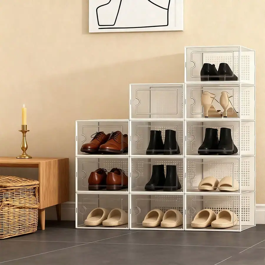 6/12/24-Pack Shoe Storage Boxes, Transparent Plastic Stackable Shoe Cabinet Organizer, Space-Saving Folding Athletic Shoe Container Rack
6/12/24-Pack Shoe Storage Boxes, Transparent Plastic Stackable Shoe Cabinet Organizer, Space-Saving Folding Athletic Shoe Container Rack