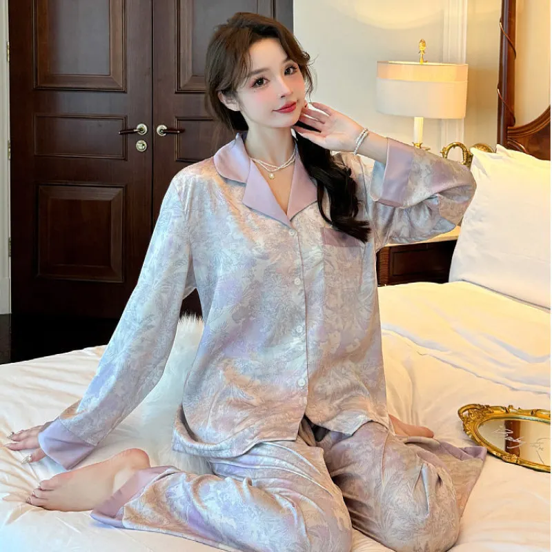 Women's Pajamas Sets Spring Autumn 2 Piece Print Pyjama Faux Silk Satin Sleepwear Long Sleeve Button Pijama Mujer Pjs Homewear
Women's Pajamas Sets Spring Autumn 2 Piece Print Pyjama Faux Silk Satin Sleepwear Long Sleeve Button Pijama Mujer Pjs Homewear