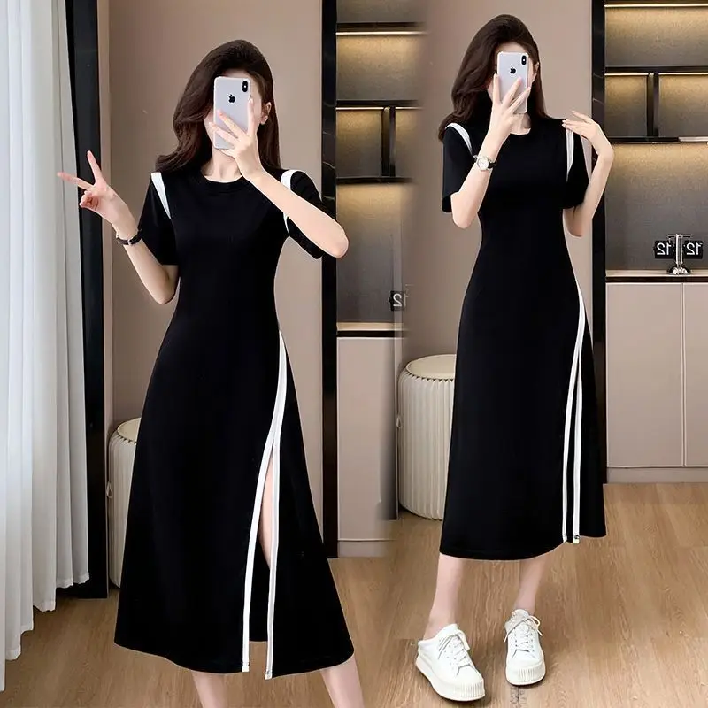Slimming Mid Length Skirt for Summer Daily Commuting Style Women's Round Neck Waist Cinched Dress
Slimming Mid Length Skirt for Summer Daily Commuting Style Women's Round Neck Waist Cinched Dress