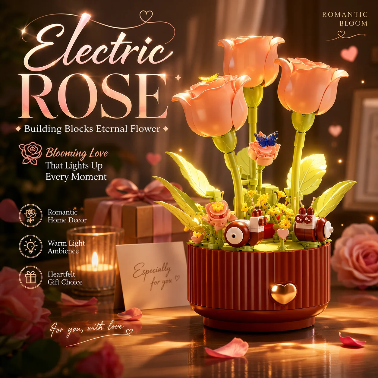 LED Light Electric Rose Building Blocks Eternal Flower Pot, Romantic DIY Floral Brick Home Decor Gift for Valentine Anniversary
LED Light Electric Rose Building Blocks Eternal Flower Pot, Romantic DIY Floral Brick Home Decor Gift for Valentine Anniversary