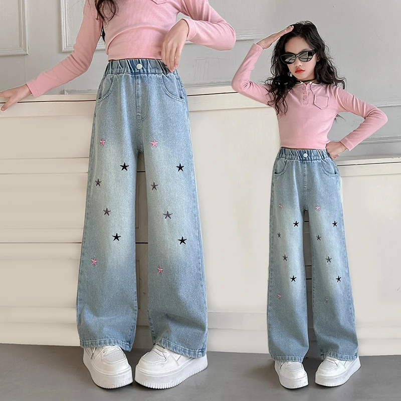 Spring Autumn Style Children Light Blue Denim Jeans with Stars Embroidery For Teens Girl Fashion Casual Jeans Pants Age 5 To 14Y
Spring Autumn Style Children Light Blue Denim Jeans with Stars Embroidery For Teens Girl Fashion Casual Jeans Pants Age 5 To 14Y