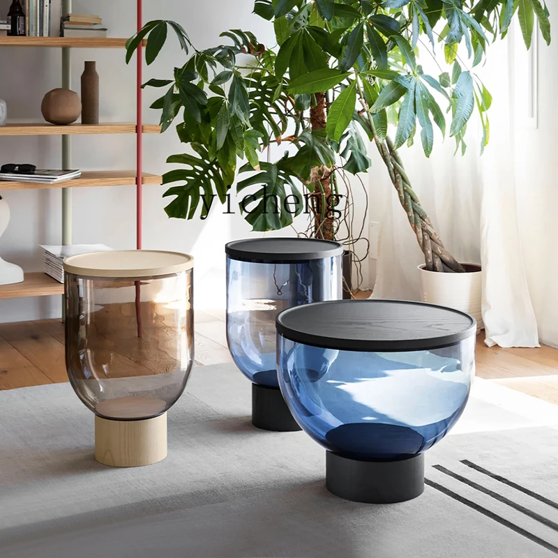 ZK modern simple colored round glass coffee table combination solid wood sofa side table
ZK modern simple colored round glass coffee table combination solid wood sofa side table