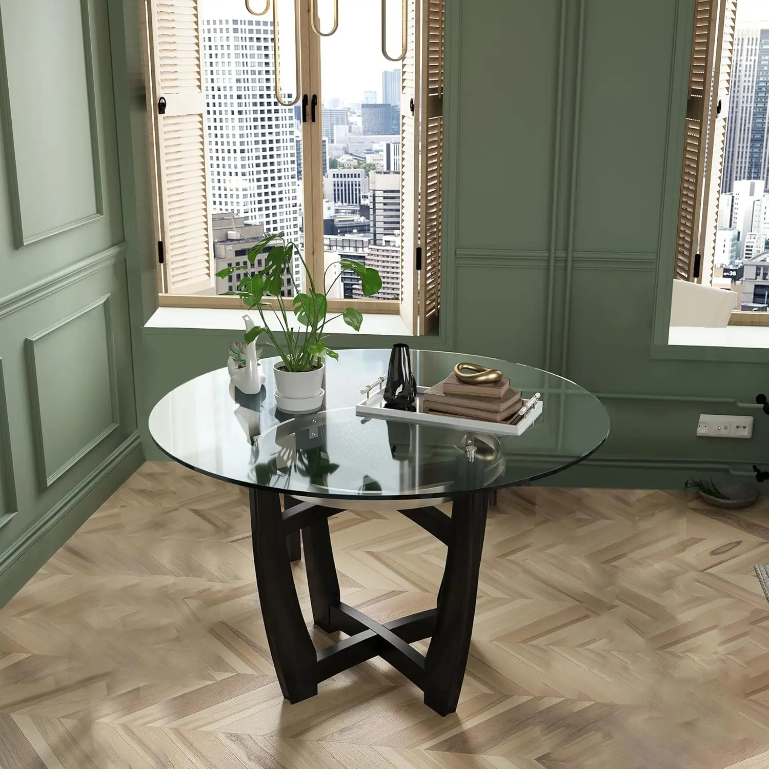48" Inch Round Glass Top Dining Table with Solid Wood Base,1/2 Thick Tempered Glass 30.5 Height
48" Inch Round Glass Top Dining Table with Solid Wood Base,1/2 Thick Tempered Glass 30.5 Height
