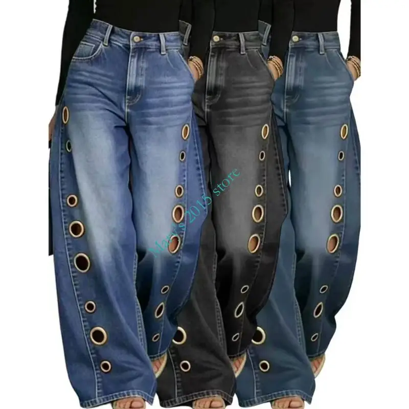 Women Loose Wide Leg Jeans High Rise Retro Washed Pants With Hollow Metal Eyelets Grommet Comfortable Office Outdoor Wear
Women Loose Wide Leg Jeans High Rise Retro Washed Pants With Hollow Metal Eyelets Grommet Comfortable Office Outdoor Wear