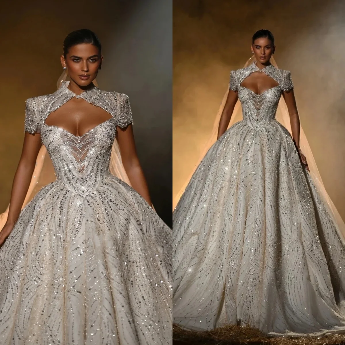 Fashion Wedding Dresses Sequins Beading Bridal Ball Gowns Backless Short Sleeves Sweep Train Customized Vestidos De Novia
Fashion Wedding Dresses Sequins Beading Bridal Ball Gowns Backless Short Sleeves Sweep Train Customized Vestidos De Novia