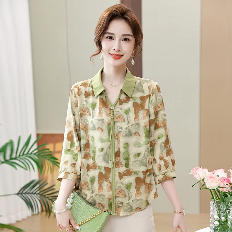 Women's Floral Print 3/4 Sleeve Blouse Loose Casual Elegant Top for Middle-aged Ladies
Women's Floral Print 3/4 Sleeve Blouse Loose Casual Elegant Top for Middle-aged Ladies