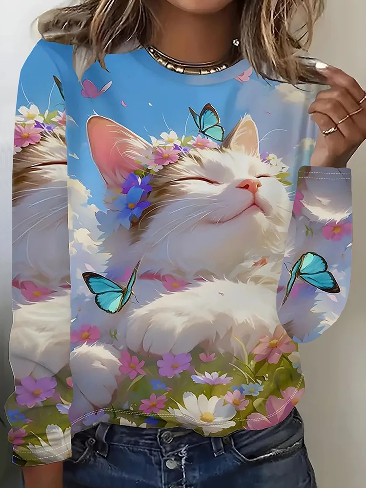 2025 Spring And Autumn Daily Warm-Up Women's T-Shirt 3D Cat Print Women's Long-Sleeved T-Shirt Urban Street Women's Fashion Top
2025 Spring And Autumn Daily Warm-Up Women's T-Shirt 3D Cat Print Women's Long-Sleeved T-Shirt Urban Street Women's Fashion Top