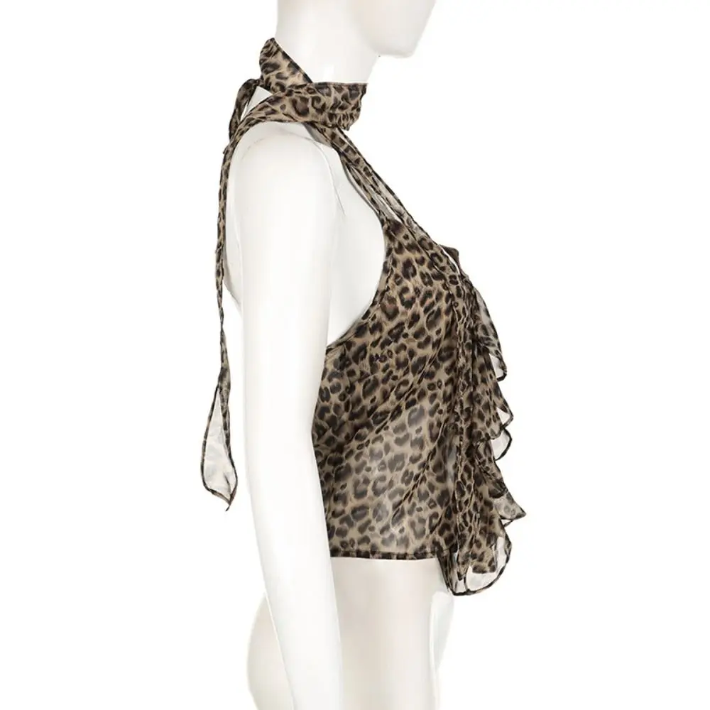 Fashion Ruffled Edge Leopard Halter Camisole Thin Lace-up Y2k Crop Tops Women Irregular Slim Fit Sleeveless Camisole Streetwear
Fashion Ruffled Edge Leopard Halter Camisole Thin Lace-up Y2k Crop Tops Women Irregular Slim Fit Sleeveless Camisole Streetwear