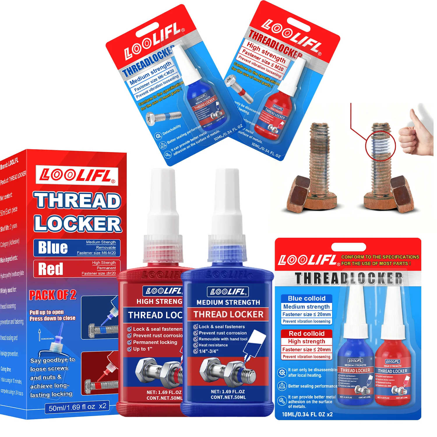 LOOLIFL-10ml-50ml271 Средство для блокировки резьбы 243, герметик для гаечных болтов, герметик, герметизирующий крепеж, клей для анаэробного отверждения металла, устойчивый к ржавчине
LOOLIFL-10ml-50ml271 Средство для блокировки резьбы 243, герметик для гаечных болтов, герметик, герметизирующий крепеж, клей для анаэробного отверждения металла, устойчивый к ржавчине