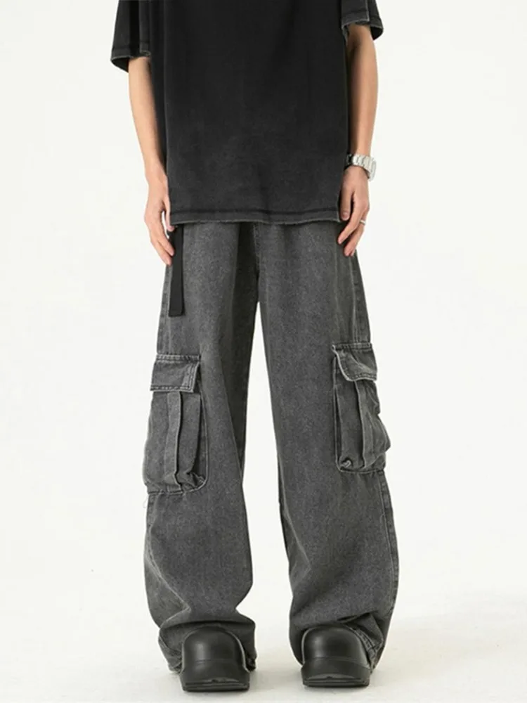 Foufurieux Autumn New Men's Denim Wide-leg Pants American Baggy Cargo Jeans Multi-pocket Vintage Streetwear Trousers Grey Blue 
Foufurieux Autumn New Men's Denim Wide-leg Pants American Baggy Cargo Jeans Multi-pocket Vintage Streetwear Trousers Grey Blue