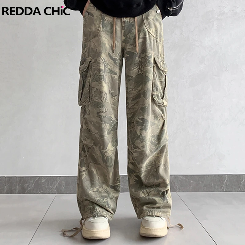 REDDACHIC Men's Camouflage Cargo Jeans Plus Size Drawstring Waist Loose Straight Wide Leg Trousers Vintage Harajuku Streetwear
REDDACHIC Men's Camouflage Cargo Jeans Plus Size Drawstring Waist Loose Straight Wide Leg Trousers Vintage Harajuku Streetwear