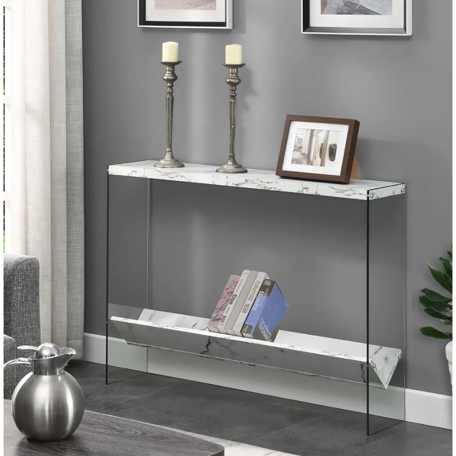 SoHo Glass V Console Table with Shelf White Faux Marble Glass
SoHo Glass V Console Table with Shelf White Faux Marble Glass