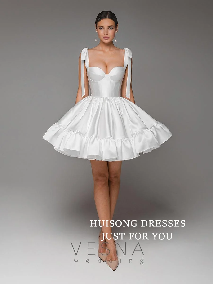 HUISONG Customized Short Satin Wedding Dresses Sleeveless Spaghetti Straps Mini A-Line Bridals Gowns Beach Wedding Party Dress
HUISONG Customized Short Satin Wedding Dresses Sleeveless Spaghetti Straps Mini A-Line Bridals Gowns Beach Wedding Party Dress
