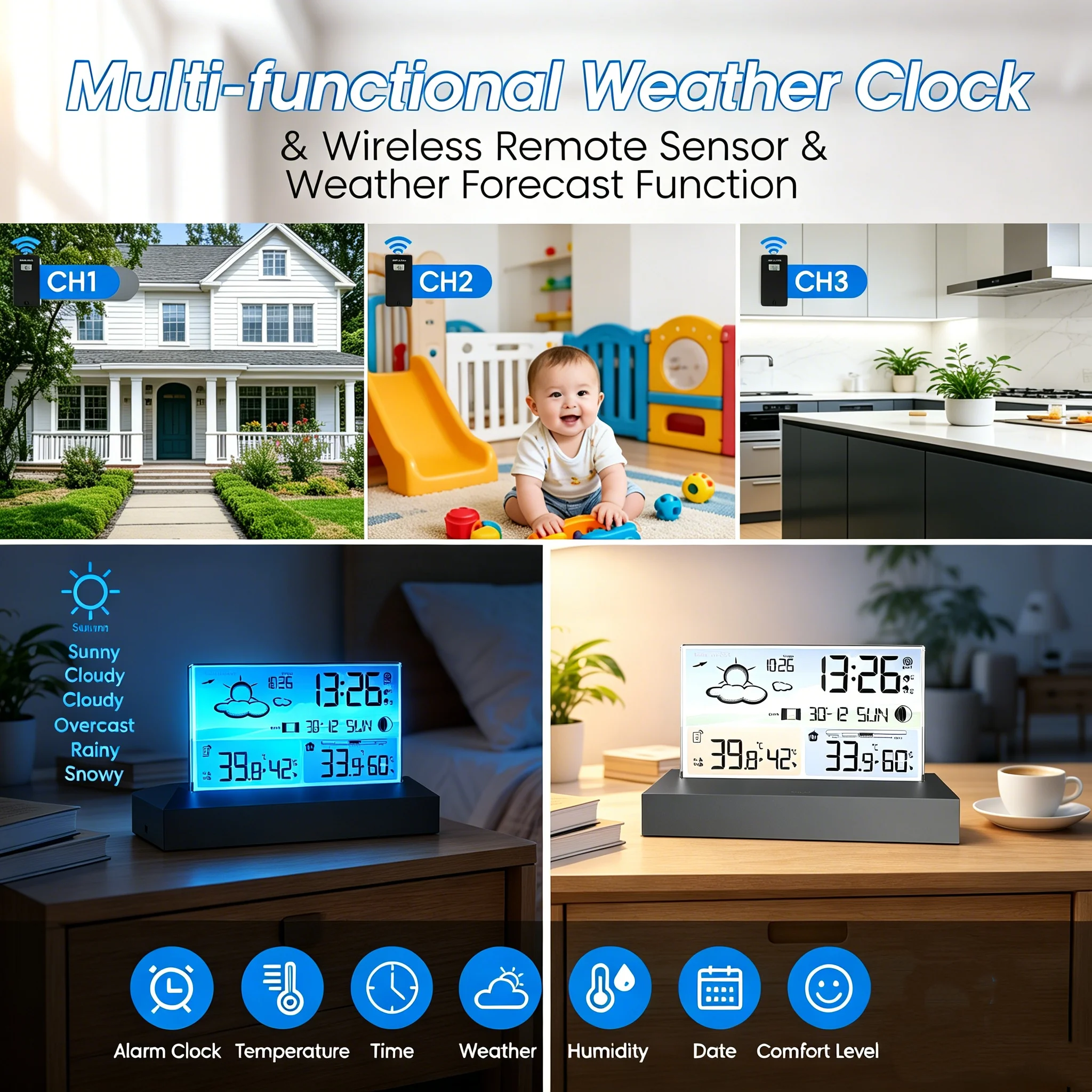 T7-3369C Weather Station Wireless Indoor Outdoor Thermometer Humidity 5-Level Comfort Forecast Alarm for Home Garden
T7-3369C Weather Station Wireless Indoor Outdoor Thermometer Humidity 5-Level Comfort Forecast Alarm for Home Garden