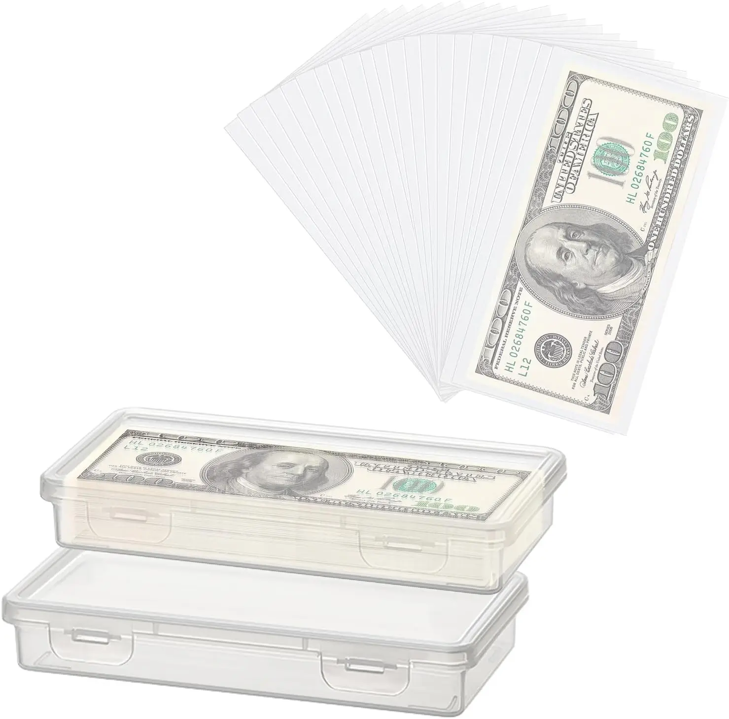 2 Pack Plastic Storage Case with 100 Clear Currency Sleeves, 7.1x3.2x1.2in Banknote Protector Box
2 Pack Plastic Storage Case with 100 Clear Currency Sleeves, 7.1x3.2x1.2in Banknote Protector Box