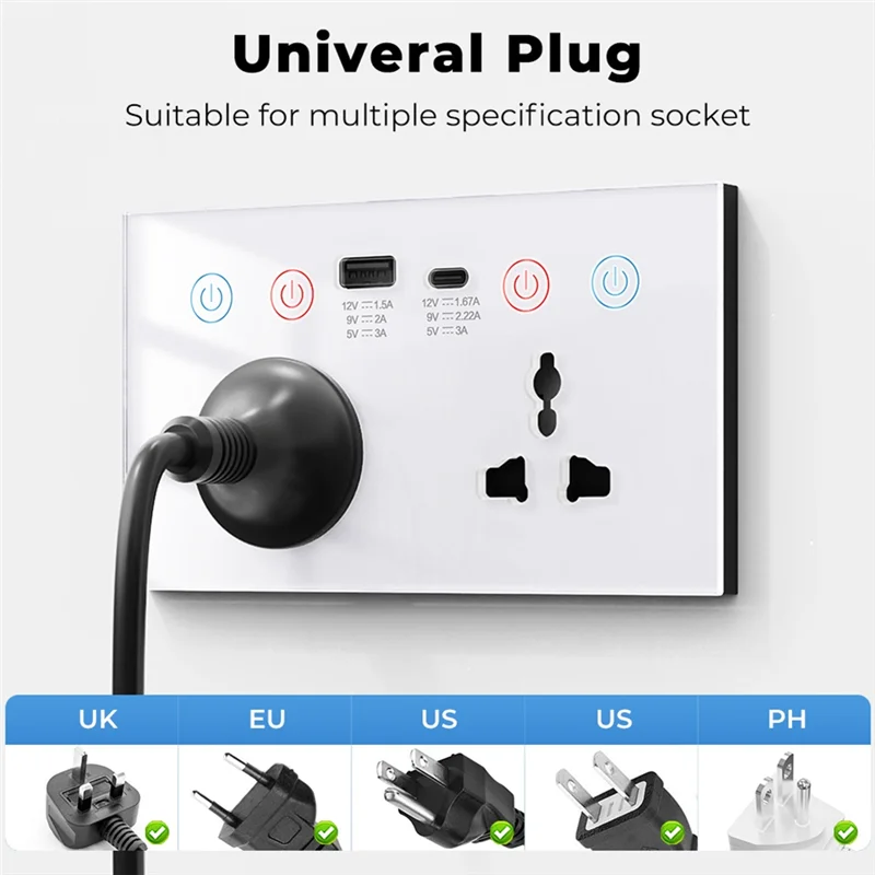 JABS-Tuya Wif Умная розетка USB Type-C Настенная розетка 4-в-1 Универсальная электрическая вилка Монитор питания Сенсорный переключатель
JABS-Tuya Wif Умная розетка USB Type-C Настенная розетка 4-в-1 Универсальная электрическая вилка Монитор питания Сенсорный переключатель