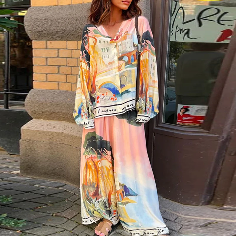 Leisure Pattern Printed Long Sleeve Shirts & Wide Leg PantsSets Fashion Loose Women's Outfits Elegant Lapel Button Commute Sets
Leisure Pattern Printed Long Sleeve Shirts & Wide Leg PantsSets Fashion Loose Women's Outfits Elegant Lapel Button Commute Sets