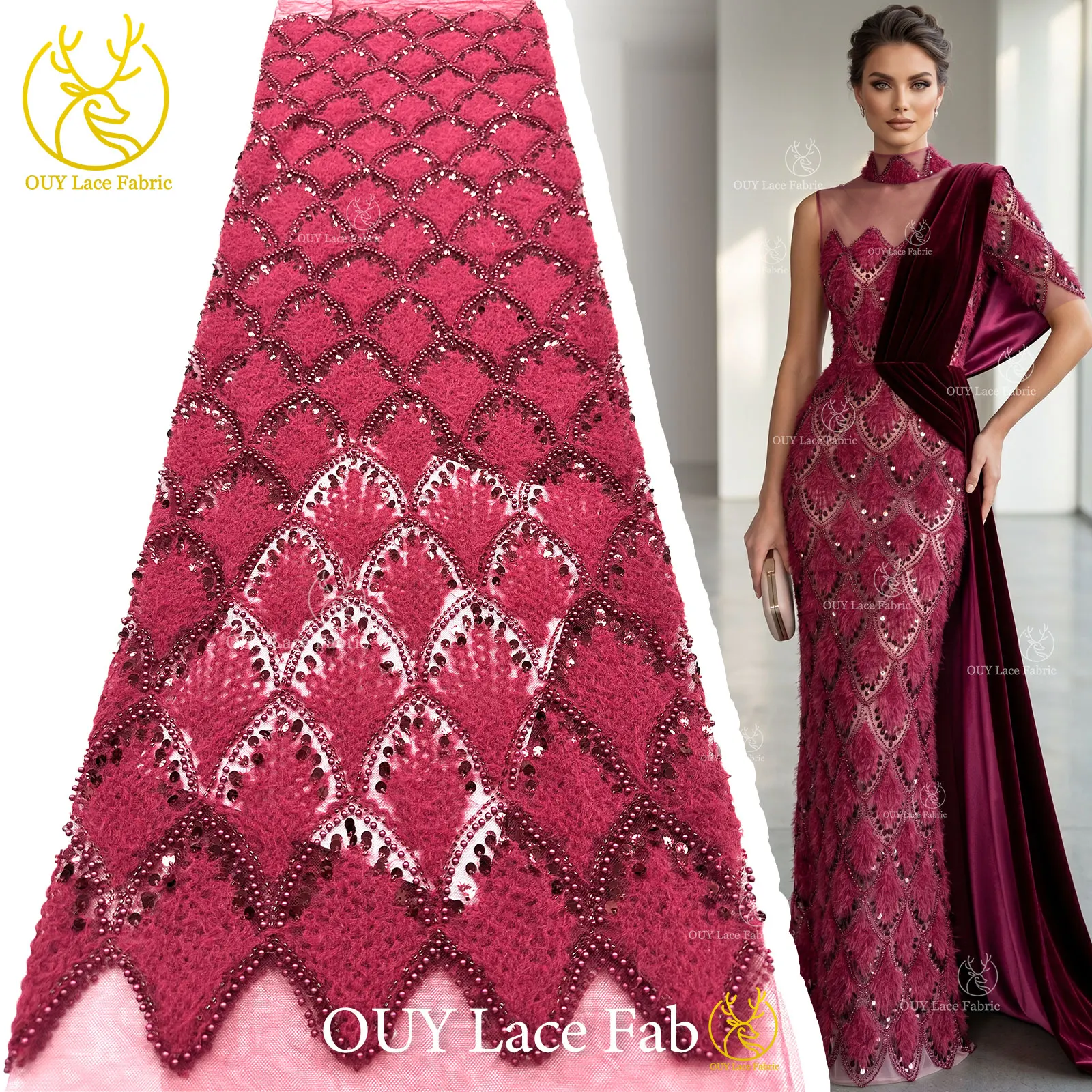 New Style 3D African Sequins Lace Fabric 2026High Quality French Beaded Lace Fabric Wine Red Nigerian Bridal Wedding Dress Fabrc
New Style 3D African Sequins Lace Fabric 2026High Quality French Beaded Lace Fabric Wine Red Nigerian Bridal Wedding Dress Fabrc