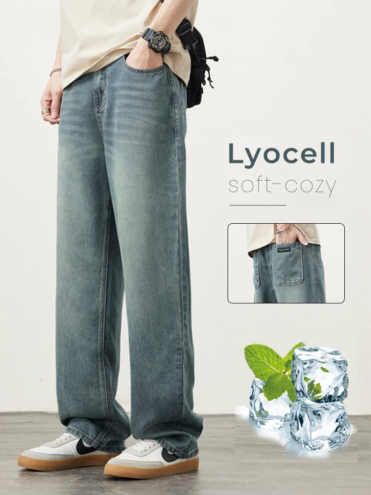 Spring Summer thin Jeans Men's Lyocell Cool Drape Soft Denim Pants Comfort Baggy Wide Leg Retro Fashion Korean Pants Streetwear
Spring Summer thin Jeans Men's Lyocell Cool Drape Soft Denim Pants Comfort Baggy Wide Leg Retro Fashion Korean Pants Streetwear