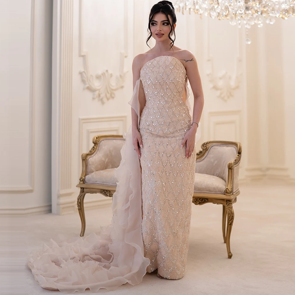 Exquisite Strapless Jersey Evening Dress Graceful Mermaid Celebrity Gowns Luxury Sequined Beading Customized Wedding Dresses
Exquisite Strapless Jersey Evening Dress Graceful Mermaid Celebrity Gowns Luxury Sequined Beading Customized Wedding Dresses
