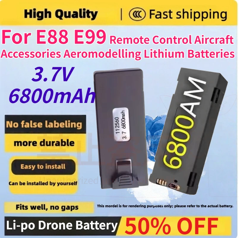Brand new 3.7V 6800mAh Li-po Drone Battery for E88 E99 Remote Control Aircraft Accessories Aeromodelling Lithium Batteries
Brand new 3.7V 6800mAh Li-po Drone Battery for E88 E99 Remote Control Aircraft Accessories Aeromodelling Lithium Batteries