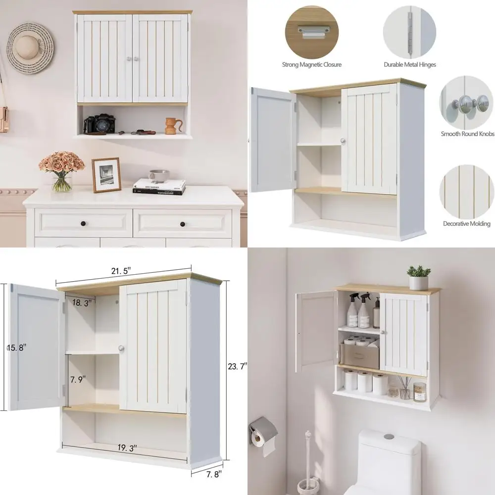 Bathroom Wall Cabinet with 2 Doors & Open Shelf – Over-The-Toilet Space Saver Medicine Cabinet, Wooden Cupboard Storage for Bath
Bathroom Wall Cabinet with 2 Doors & Open Shelf – Over-The-Toilet Space Saver Medicine Cabinet, Wooden Cupboard Storage for Bath