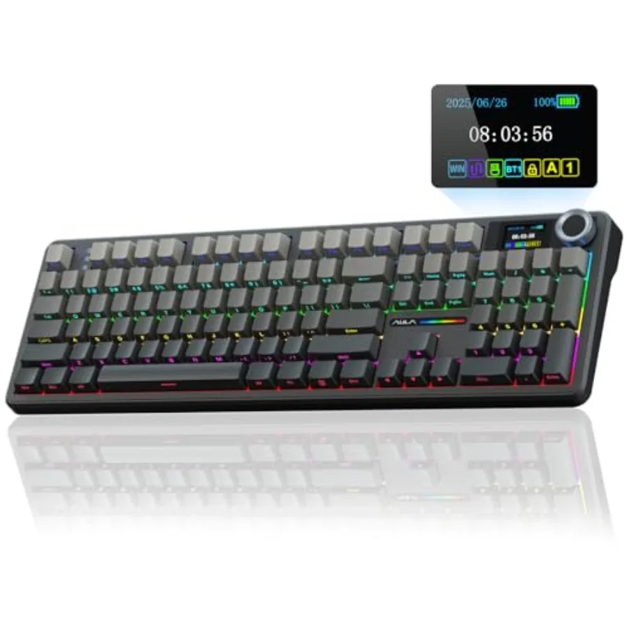 F108 PRO - Wireless Mechanical Keyboard with Screen and Knob, Full Size Keyboard with 8000mAh Battery, Pre-lubed Switches, Side
F108 PRO - Wireless Mechanical Keyboard with Screen and Knob, Full Size Keyboard with 8000mAh Battery, Pre-lubed Switches, Side