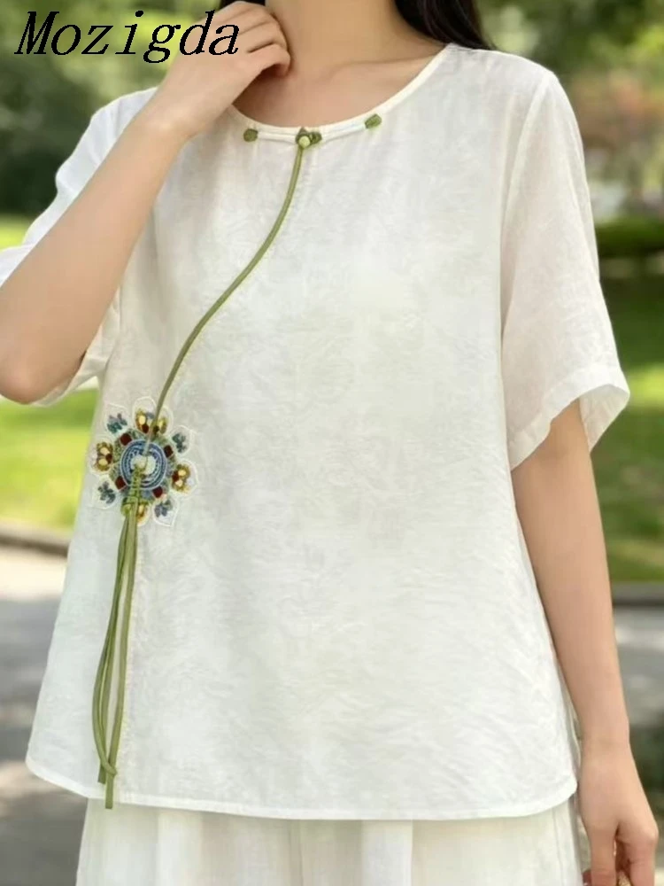 Summer Embroidered Linen National High-end New Chinese Shirt Women Thin Loose Short Sleeved Cotton Linen Ladies Shirts Tops
Summer Embroidered Linen National High-end New Chinese Shirt Women Thin Loose Short Sleeved Cotton Linen Ladies Shirts Tops