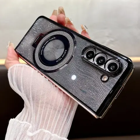 Plating Sparkle Glitter Water Ripple Magnetic Kickstand Bracket Protective Phone Case for Samsung Galaxy Z Fold 7 6 5 4 3 5G