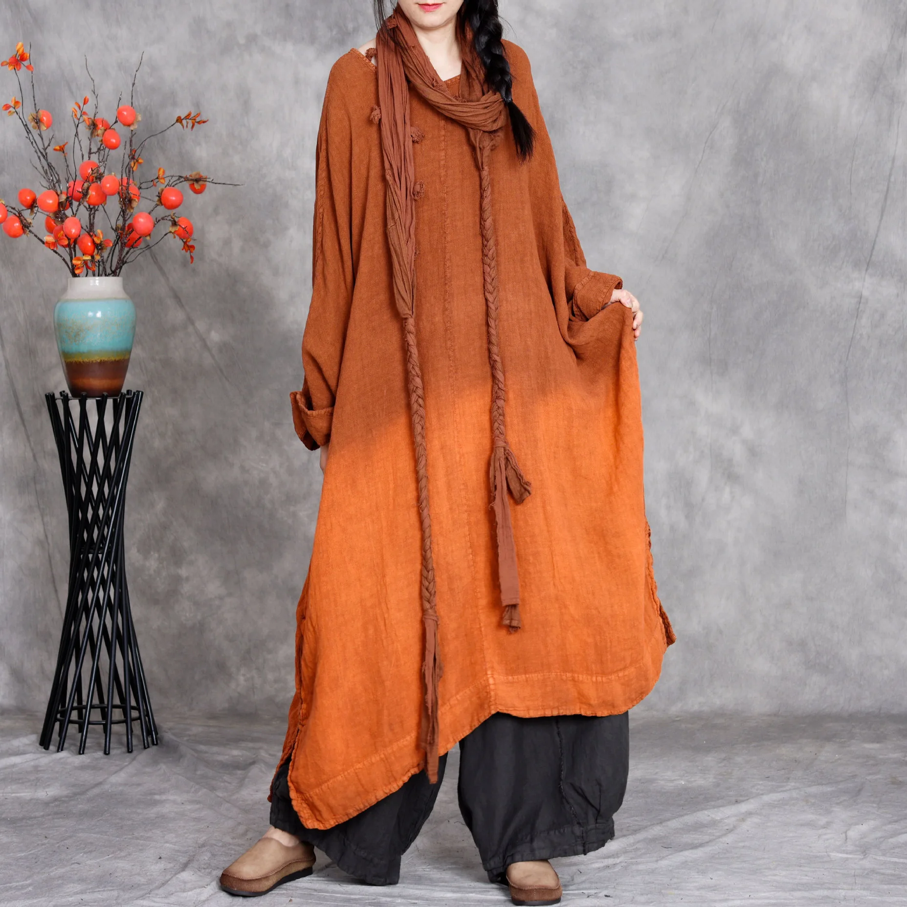 Lazy Artistic Linen Dress round Neck Gradient Long Sleeve Midi Skirt City Walk Autumn New Arrival plus Size Women's Dress
Lazy Artistic Linen Dress round Neck Gradient Long Sleeve Midi Skirt City Walk Autumn New Arrival plus Size Women's Dress