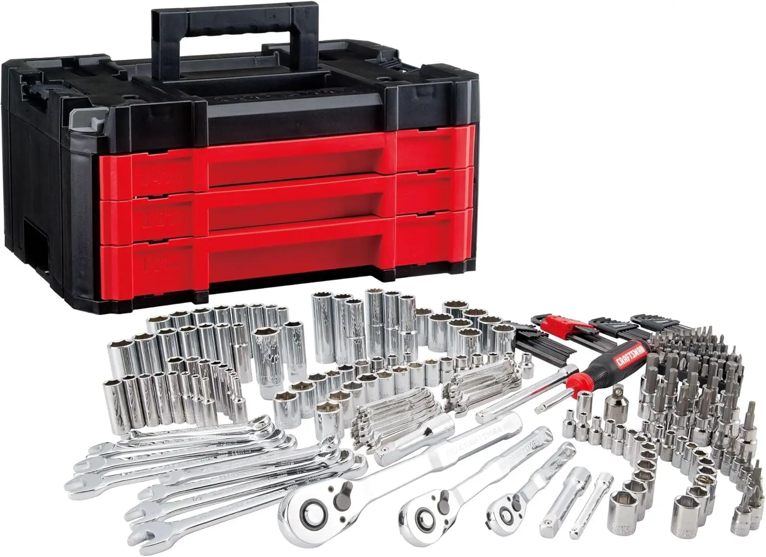 262-Piece Mechanic Tool Set with 3-Drawer Box, SAE & Metric Sockets, Wrenches & Spark Plug Sockets for Car & Motorcycle
262-Piece Mechanic Tool Set with 3-Drawer Box, SAE & Metric Sockets, Wrenches & Spark Plug Sockets for Car & Motorcycle