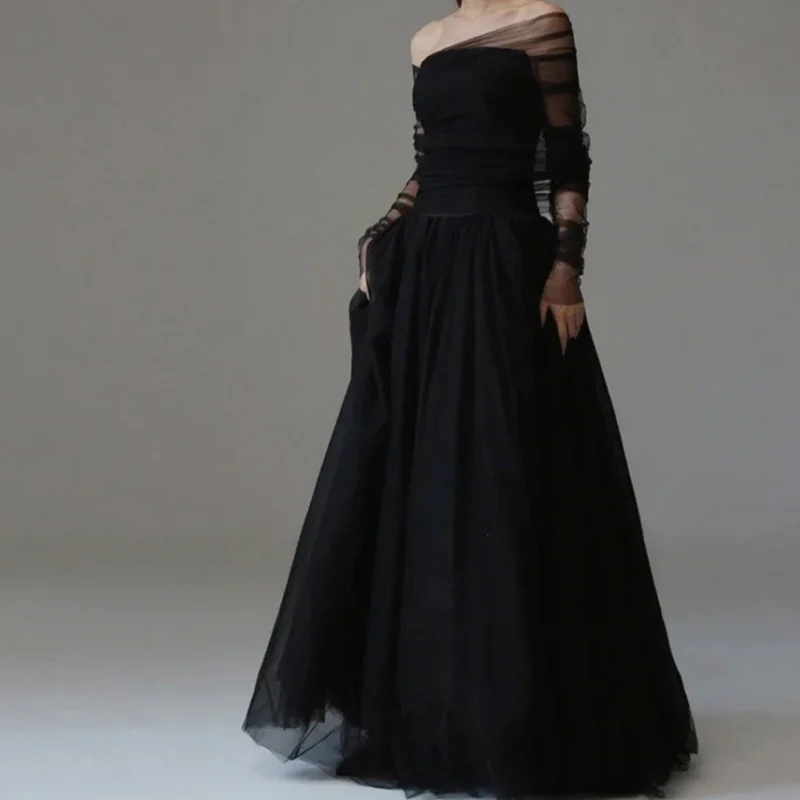 Black Tulle Korea Prom Dresses Long Sleeves Corset Back Formal Party Evening Dress Special Occasion Gown Customized
Black Tulle Korea Prom Dresses Long Sleeves Corset Back Formal Party Evening Dress Special Occasion Gown Customized