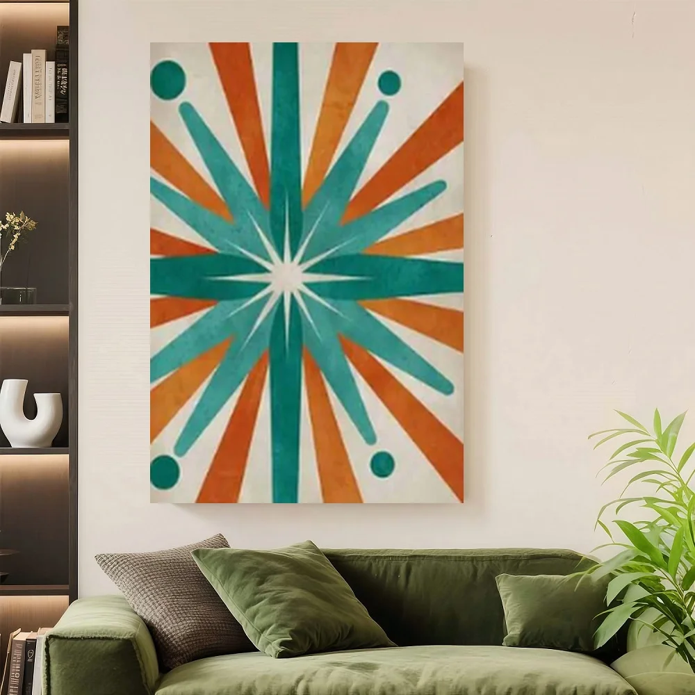 Framed 1pc Midcentury Modern Canvas Art Print - Retro Atomic Burst Wall Decor With Teal Orange Star Pattern, Wooden Frame, Hook
Framed 1pc Midcentury Modern Canvas Art Print - Retro Atomic Burst Wall Decor With Teal Orange Star Pattern, Wooden Frame, Hook