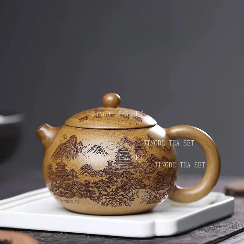 420ml Chinese Yixing Handmade Purple Clay Teapot Hand-carved Landscape Xishi Tea Pot Beauty Kettle Household Zisha Tea Set
420ml Chinese Yixing Handmade Purple Clay Teapot Hand-carved Landscape Xishi Tea Pot Beauty Kettle Household Zisha Tea Set