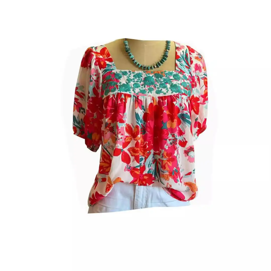 Женская летняя повседневная рубашка свободного кроя из полиэстера с цветочным принтом, квадратным вырезом и коротким рукавом, легкая в уходе
Женская летняя повседневная рубашка свободного кроя из полиэстера с цветочным принтом, квадратным вырезом и коротким рукавом, легкая в уходе