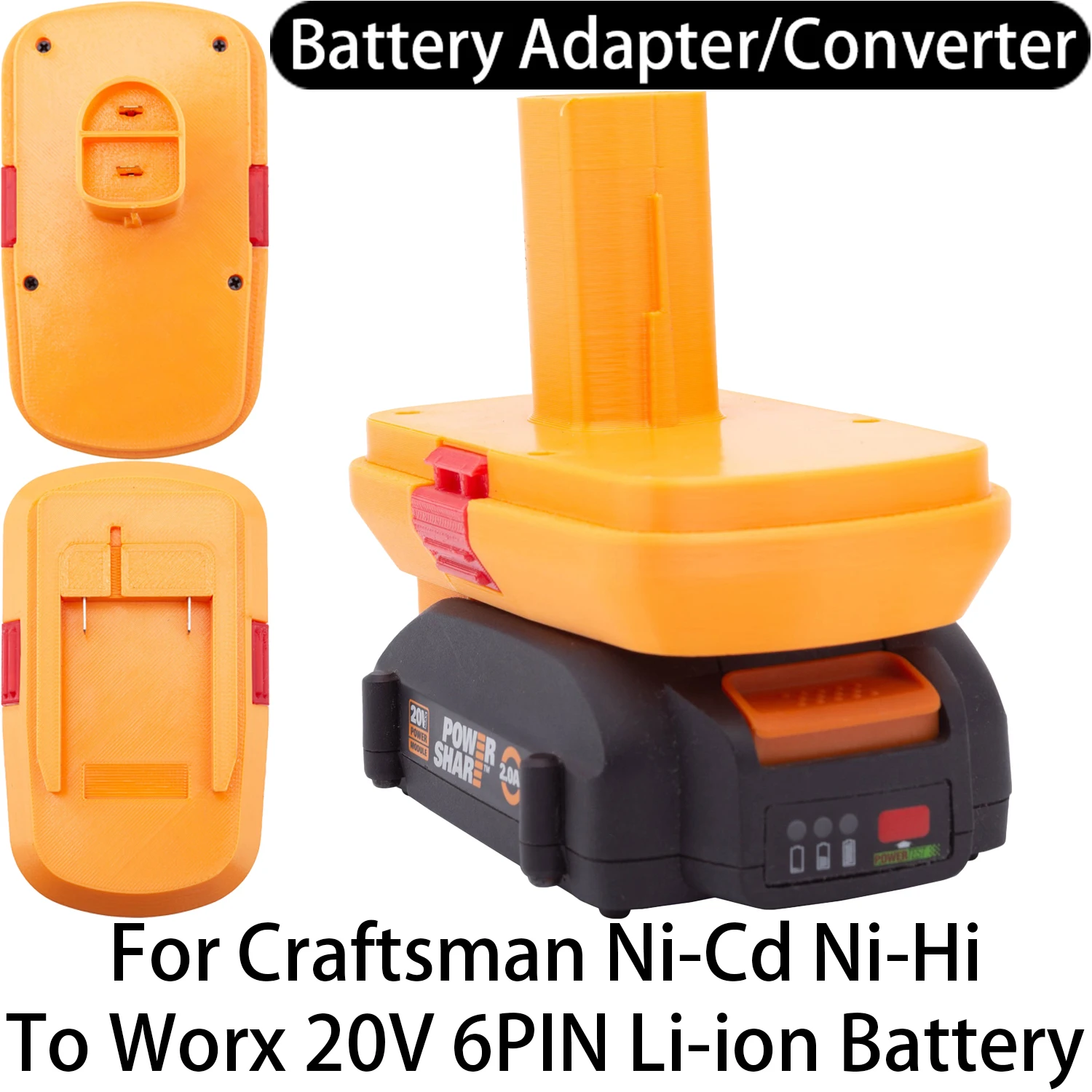 Adapter Converter For Craftsman Ni-Cd Ni-Hi Tool To Worx 20V 6PIN Li-ion Battery Adapter Converter Power Tool Accessory
Adapter Converter For Craftsman Ni-Cd Ni-Hi Tool To Worx 20V 6PIN Li-ion Battery Adapter Converter Power Tool Accessory