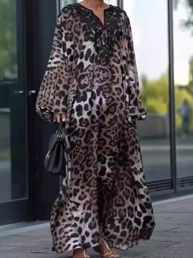 2025 Autumn Loose Fashion Leopard Long-sleeved Casual Dress Women's Elegant High-waisted Lantern Sleeve V-neck Long Skirt
2025 Autumn Loose Fashion Leopard Long-sleeved Casual Dress Women's Elegant High-waisted Lantern Sleeve V-neck Long Skirt