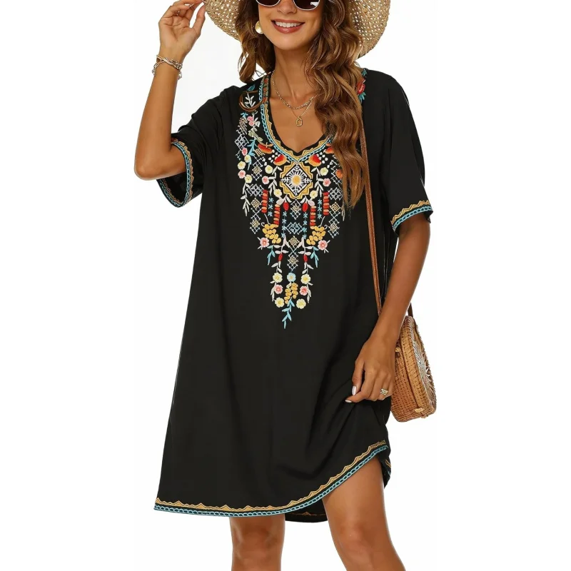 Women's Embroidered Mexican Peasant Dresses, Plus Size Fiesta Boho Dress for Women, Traditional Floral Bohemian Tunic
Women's Embroidered Mexican Peasant Dresses, Plus Size Fiesta Boho Dress for Women, Traditional Floral Bohemian Tunic