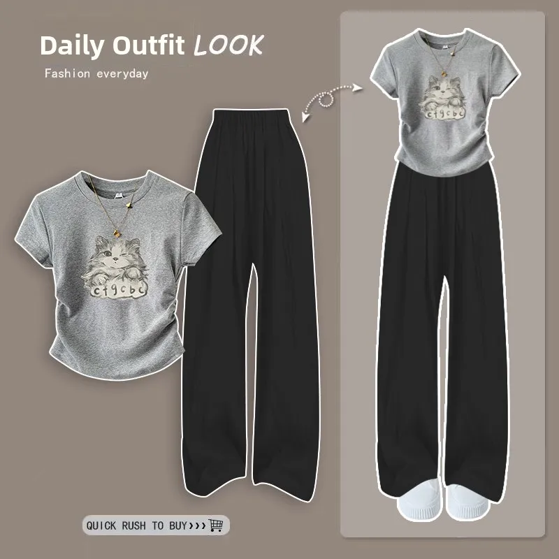 Summer New Women's Soft Style Fashion Set Print Short Sleeve Thin Sun Protection Wide Leg Pants Two Piece Set
Summer New Women's Soft Style Fashion Set Print Short Sleeve Thin Sun Protection Wide Leg Pants Two Piece Set