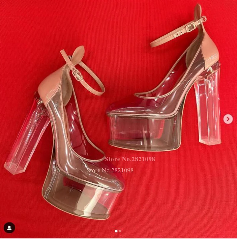 Platform Clear Pvc Patent Calf Leather High Heel Shoes 155 Mm Chunky Heeled Transparent Block Heel Pointed Toe Ankle Strap Pumps
Platform Clear Pvc Patent Calf Leather High Heel Shoes 155 Mm Chunky Heeled Transparent Block Heel Pointed Toe Ankle Strap Pumps