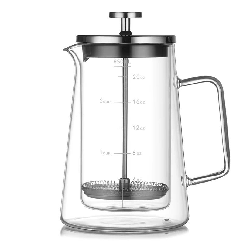 650Ml French Press Coffee Maker - Double Wall Borosilicate Glass Tea Kettle, Home Coffee Pot With Filter
650Ml French Press Coffee Maker - Double Wall Borosilicate Glass Tea Kettle, Home Coffee Pot With Filter