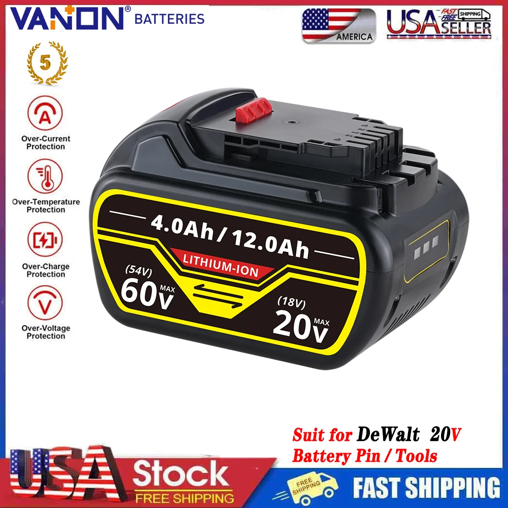VANON DCB609 12.0Ah Li-on Replace for Dewalt 20V~60V Battery Pin DCB609 DCB606 DCB612 Suit for Cordless Power Tool & Charger
VANON DCB609 12.0Ah Li-on Replace for Dewalt 20V~60V Battery Pin DCB609 DCB606 DCB612 Suit for Cordless Power Tool & Charger