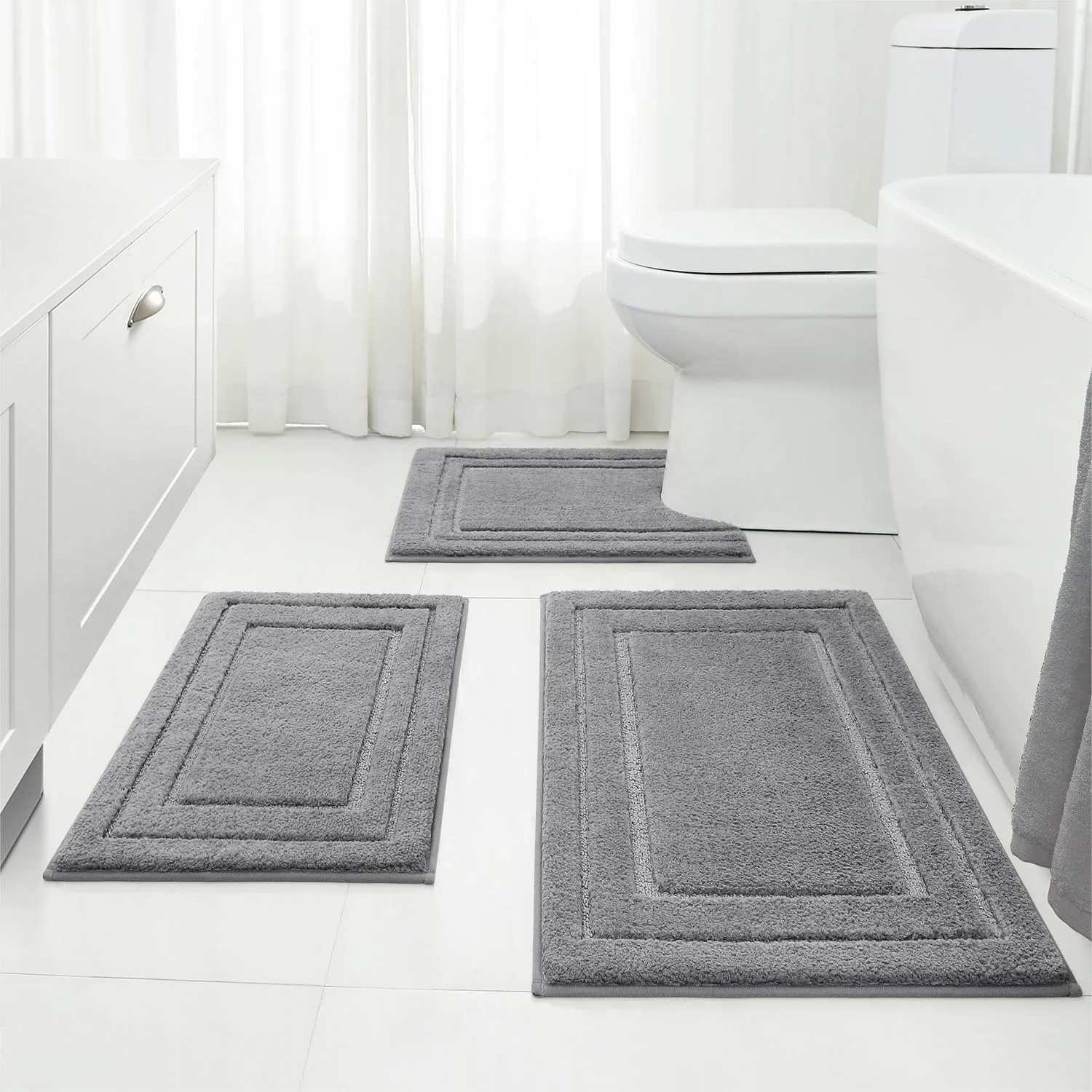 Soft Absorbent Bathroom Rugs Set 3 Piece, Super Plush Microfiber Toilet Mat with U-Shaped for Bathroom, Kitchen, Laundry Room
Soft Absorbent Bathroom Rugs Set 3 Piece, Super Plush Microfiber Toilet Mat with U-Shaped for Bathroom, Kitchen, Laundry Room
