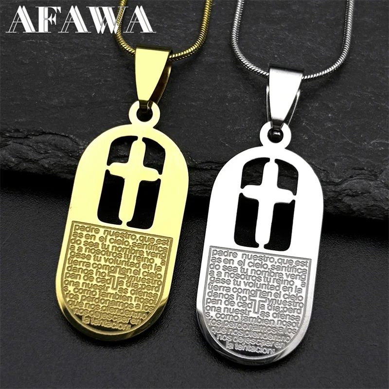 Christian Bible Lords Prayer Cross Pendant Necklace for Women Men Stainless Steel Spanish Necklaces Religious Amulet Jewelry
Christian Bible Lords Prayer Cross Pendant Necklace for Women Men Stainless Steel Spanish Necklaces Religious Amulet Jewelry