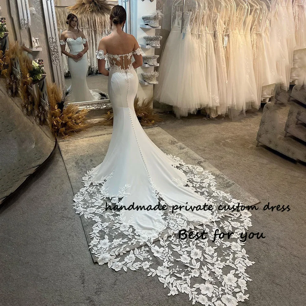 Ivory Satin Mermaid Wedding Dresses Off Shoulder Sweetheart Beach Bride Dress Lace Appliques Boho Wedding Gowns Backless
Ivory Satin Mermaid Wedding Dresses Off Shoulder Sweetheart Beach Bride Dress Lace Appliques Boho Wedding Gowns Backless