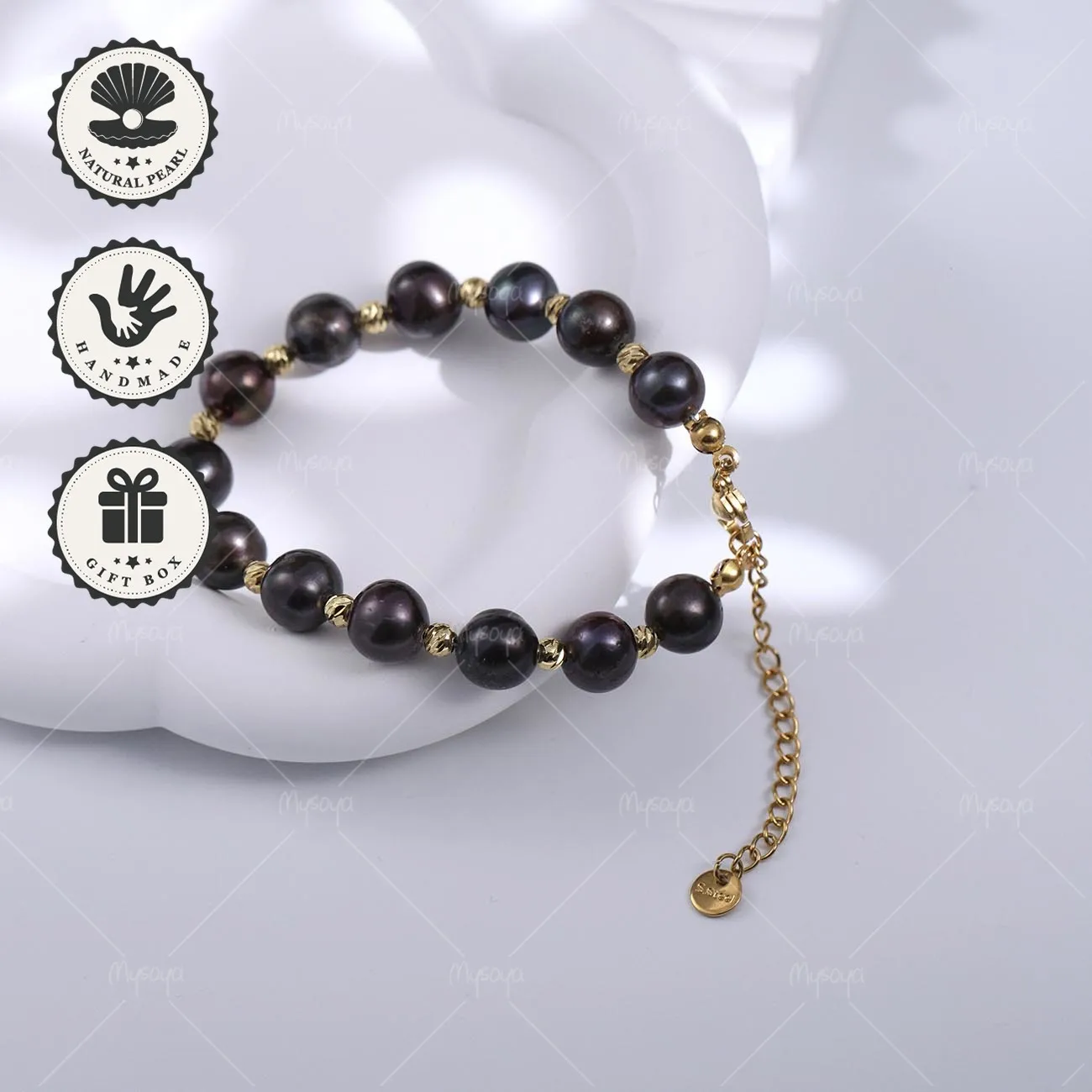 Mysoya Black Freshwater Pearl Bracelet 9–10mm Golden Pattern Beads Extension Chain With Gift Box Birthday Gift Valentine’s Day
Mysoya Black Freshwater Pearl Bracelet 9–10mm Golden Pattern Beads Extension Chain With Gift Box Birthday Gift Valentine’s Day