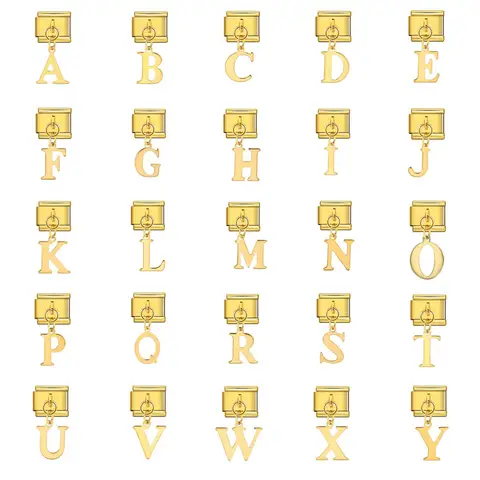 Charm Letter A-Z URING Design Gold Color English 26 A-Z Letter Stainless Steel Pendant Italian Charm Link Fit 9mm Jewelry DIY Making Bracelets