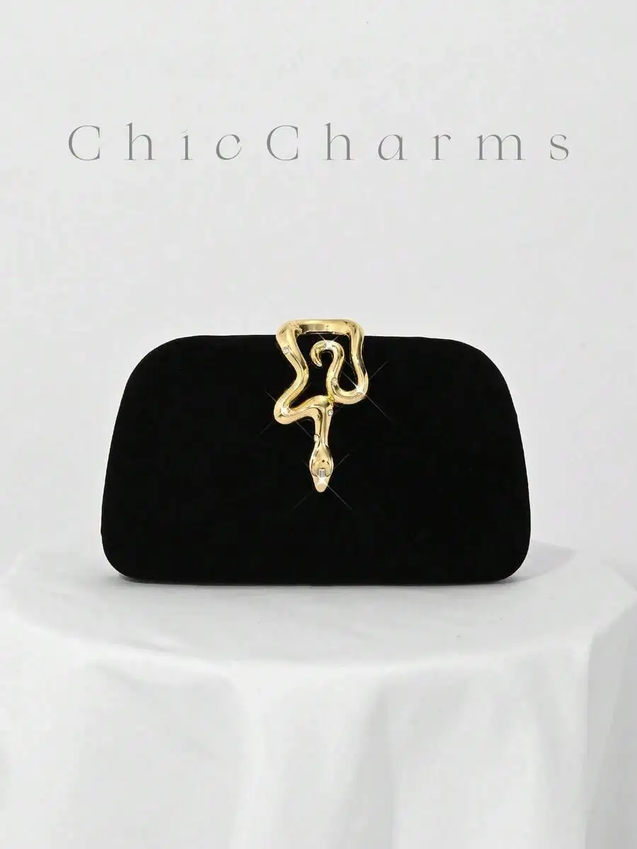 Elegant Black Velvet Clutch Bag With Snake Lock For Evening Party Formal Occasion
Elegant Black Velvet Clutch Bag With Snake Lock For Evening Party Formal Occasion